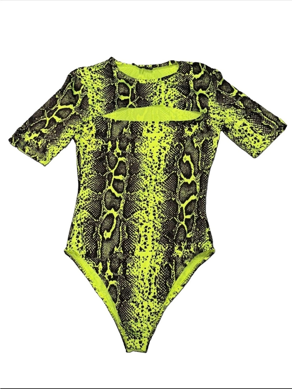 Guess VTG Y2K  Snakeskin Animal Print Body Suit Fluorescent Green Black SZ.Small